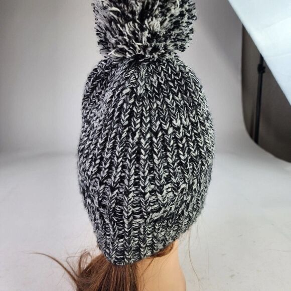 Rebecca Minkoff Black Gray Winter Beanie Pom Pom Knit Hat Snow Beanie Hats - Picture 5 of 8